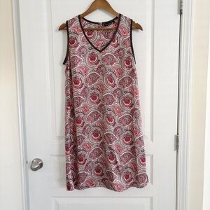 Massimo Dutti Silk Paisley Sleeveless Faux Leather Trim Slip Dress Sz 10